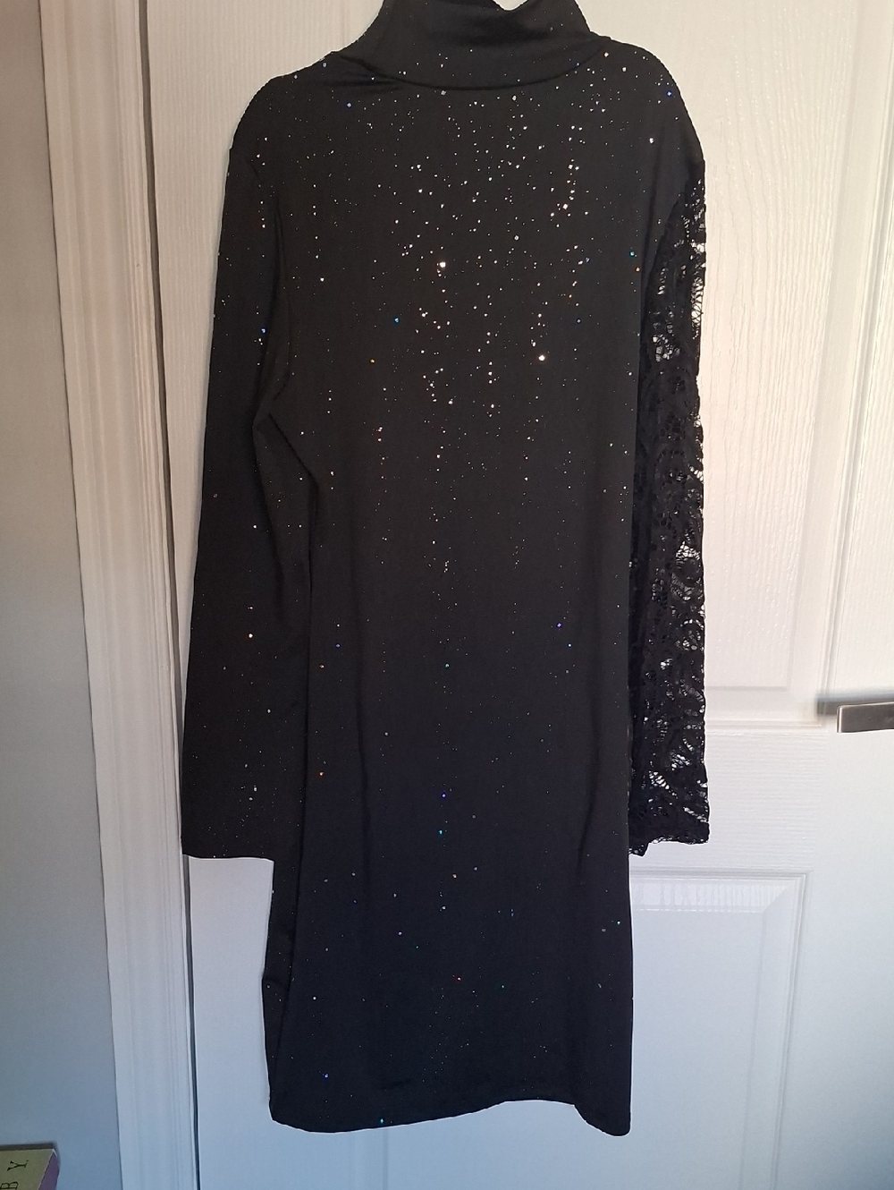 Black Turtleneck Long Sleeve‎ Dress with Sparkle and Lace Sleeve